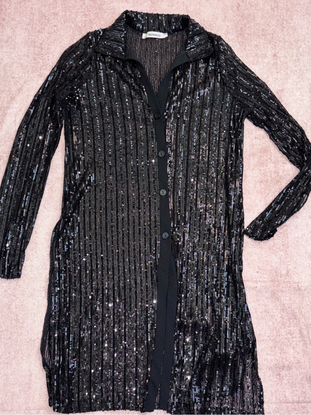 Size Large Black Sequin Button-Down Shirt Dress
